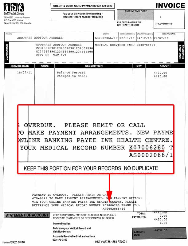 Photo of Medical Reference Number location on invoice