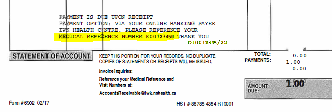 Photo of Medical Reference Number location